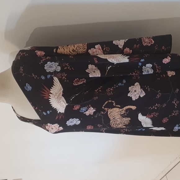 Zara | Kimono Sleeve Oriental Print Self-Tie Kaftan Dress | Approx Size 16/ US S - Picture 5 of 13